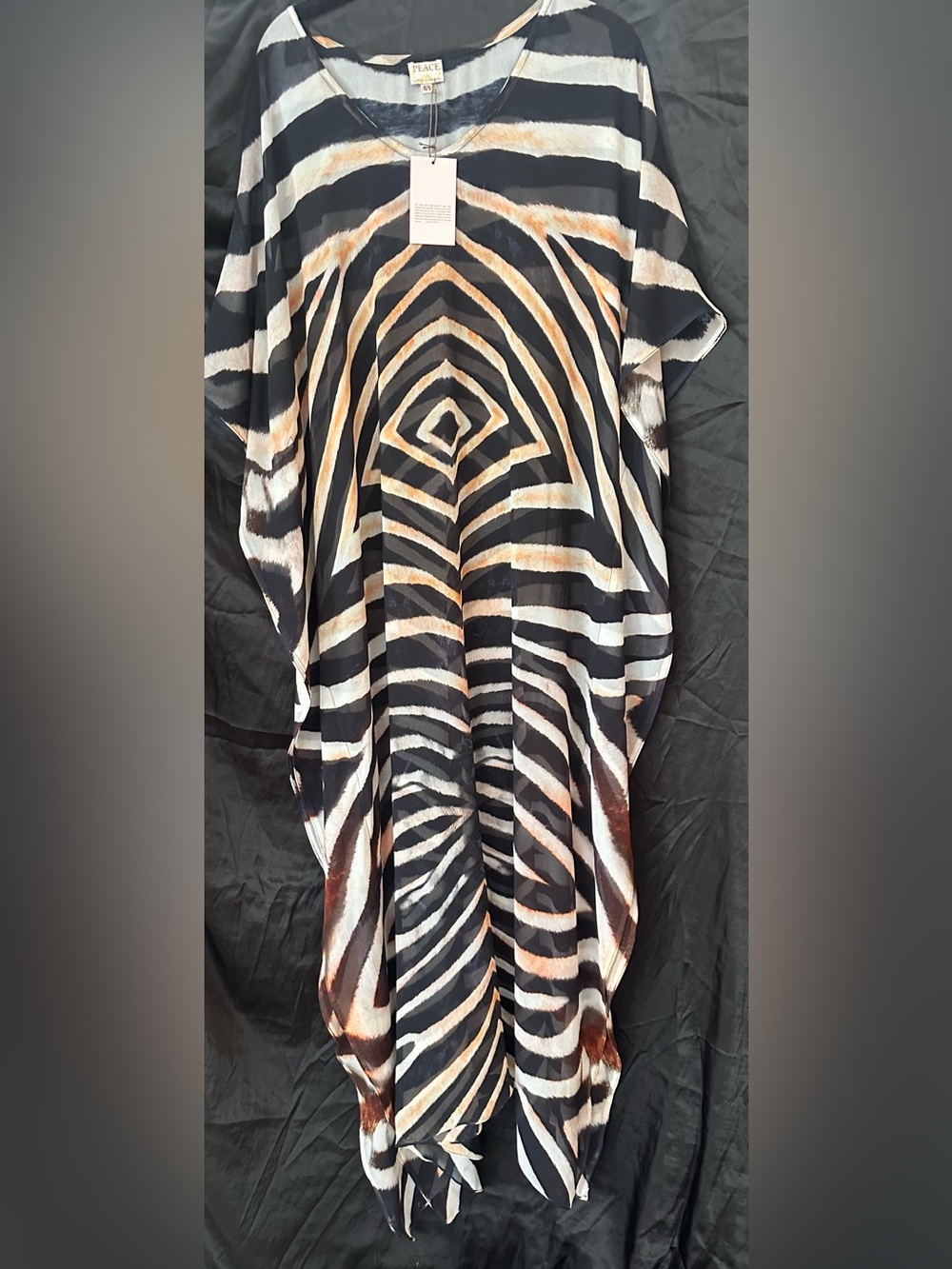 Zebra-Print Kaftan Dress in Black, White & Brown